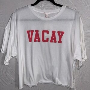 GB T-Shirt Women's XL White Vacay Cropped Short Sleeve Crew Neck Pullover